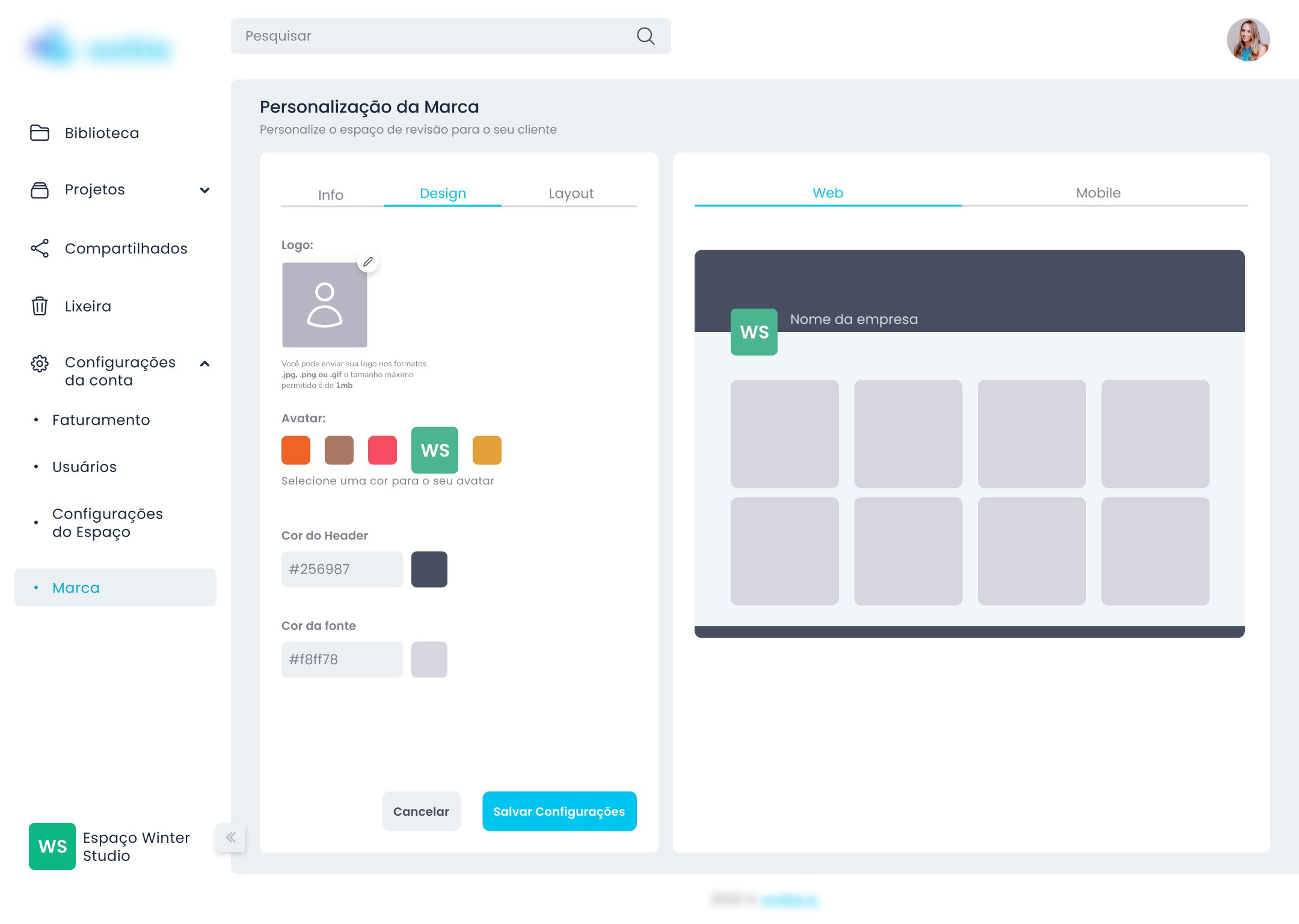 Tela de Customização de Branding — Web