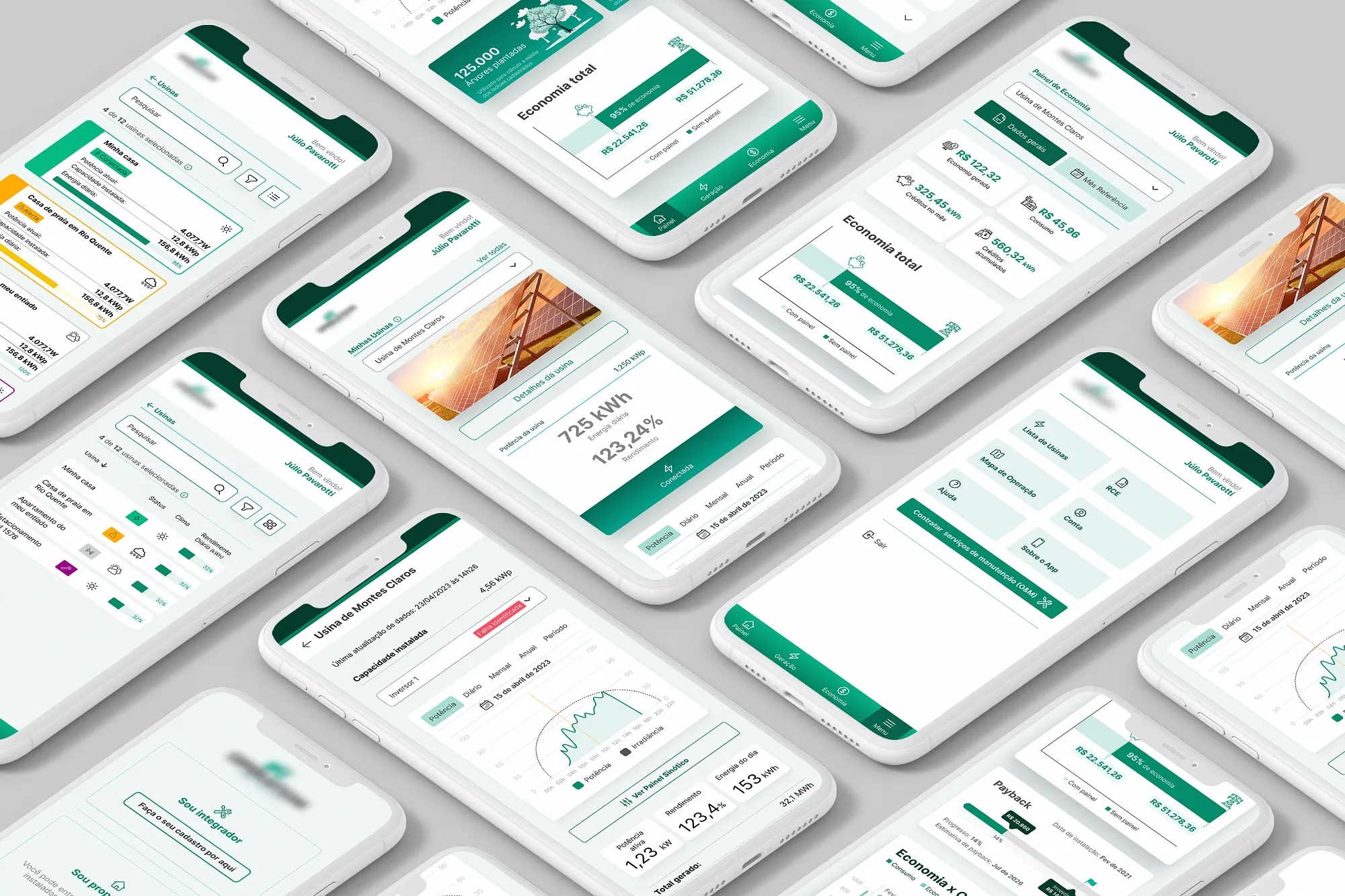 Design final — plataforma PV Operation em alta fidelidade, múltiplas telas mobile