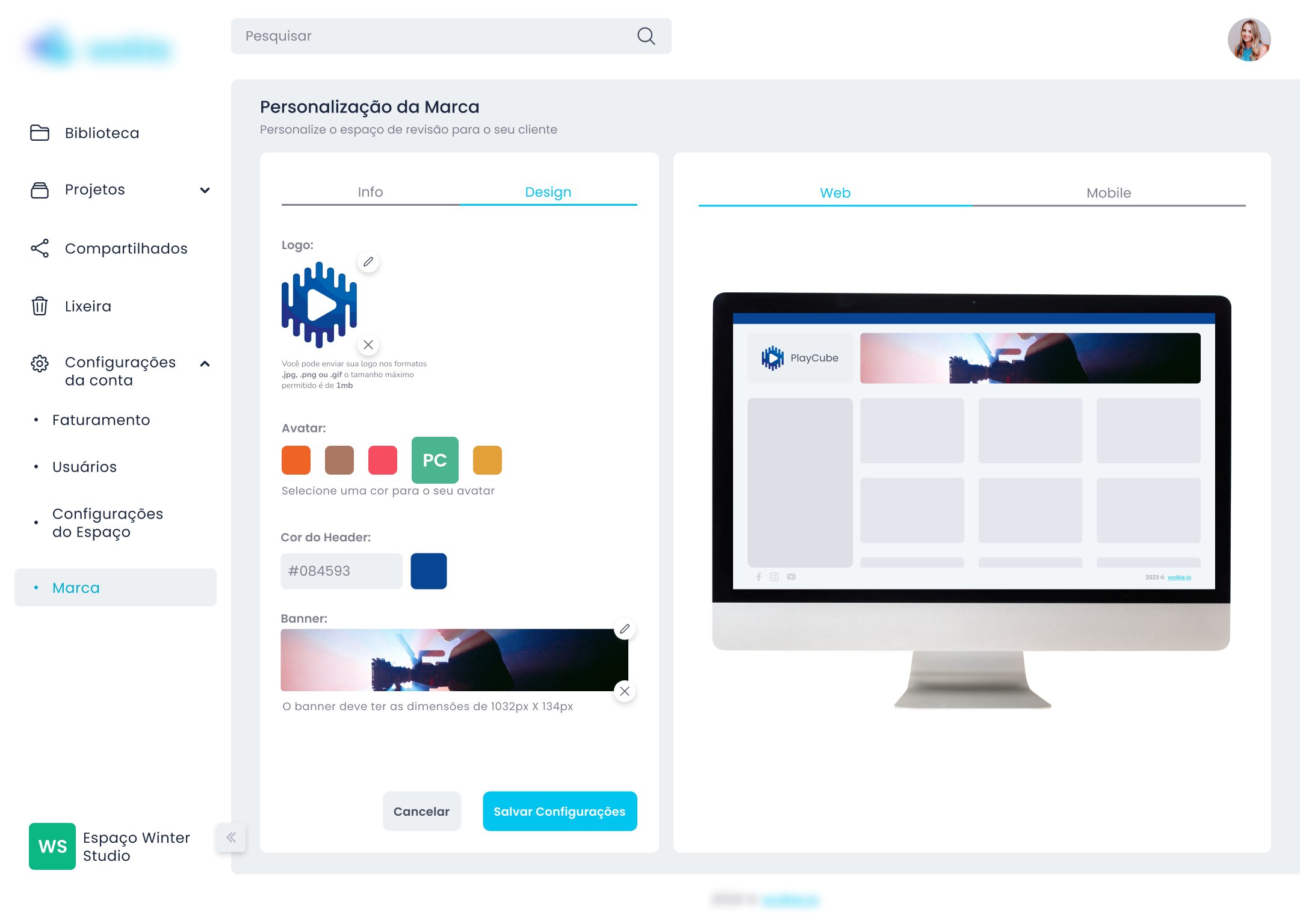 Personalização de Branding — com logo aplicada